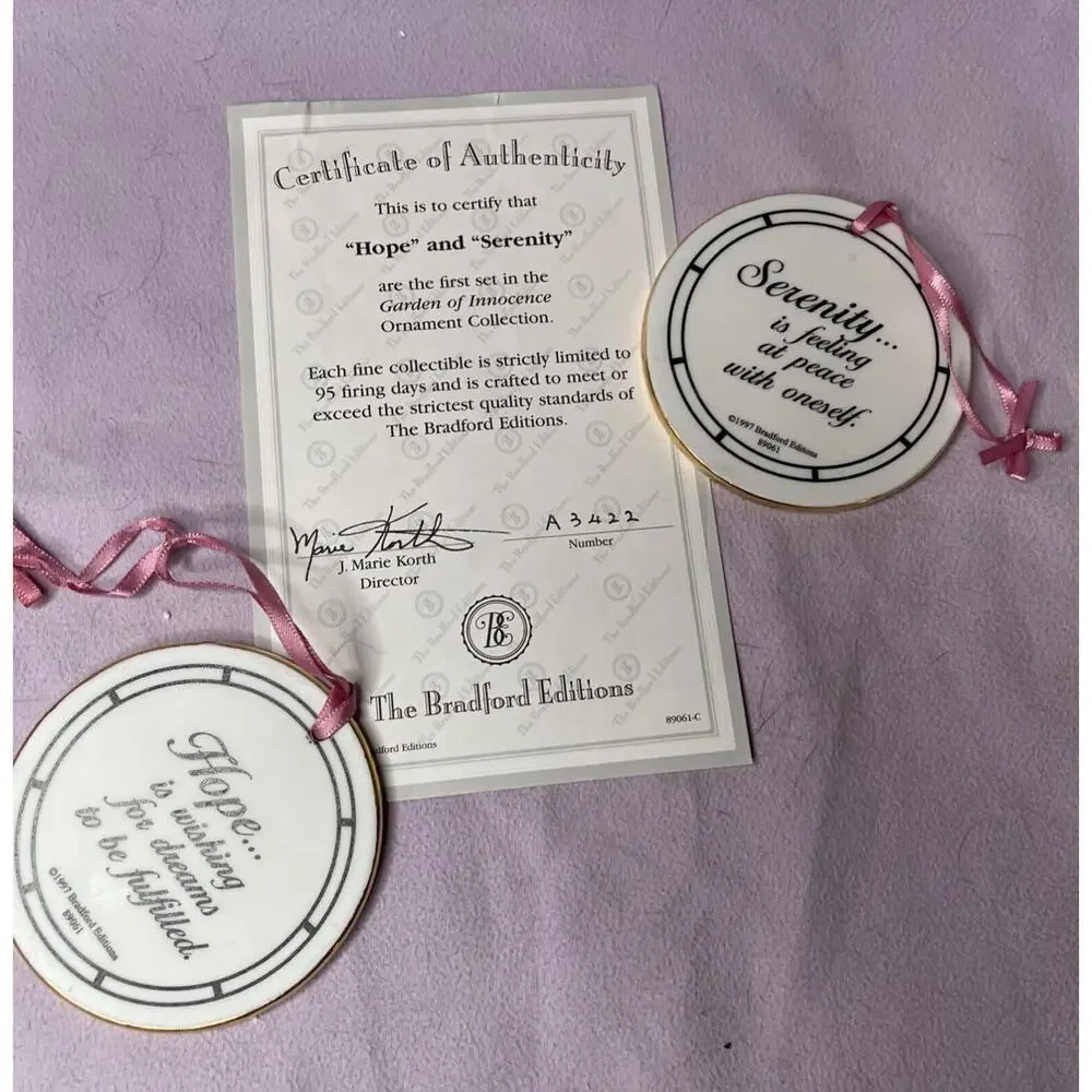 8 BRADFORD EDITIONS Garden Of Innocence ANGEL ORNAMENTS Grace Faith Love Peace +
